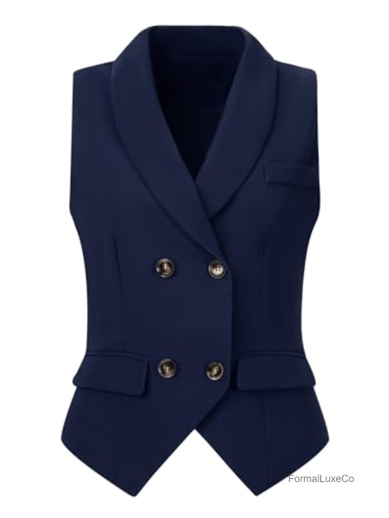 Double Breasted Lapel Collar Business Vest Waistcoat Fully Lined Adjustable